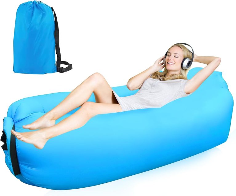 FainFun Pouf gonflable, canapé gonflable, canapé de plage gonflable, avec le paquet portable (bleu, F)